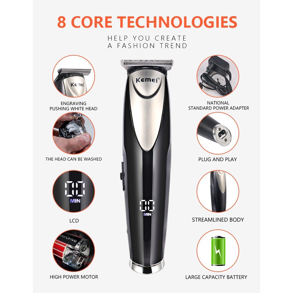 KEMEI KM-1629 - Professional Electric Hair Clipper with LCD Display