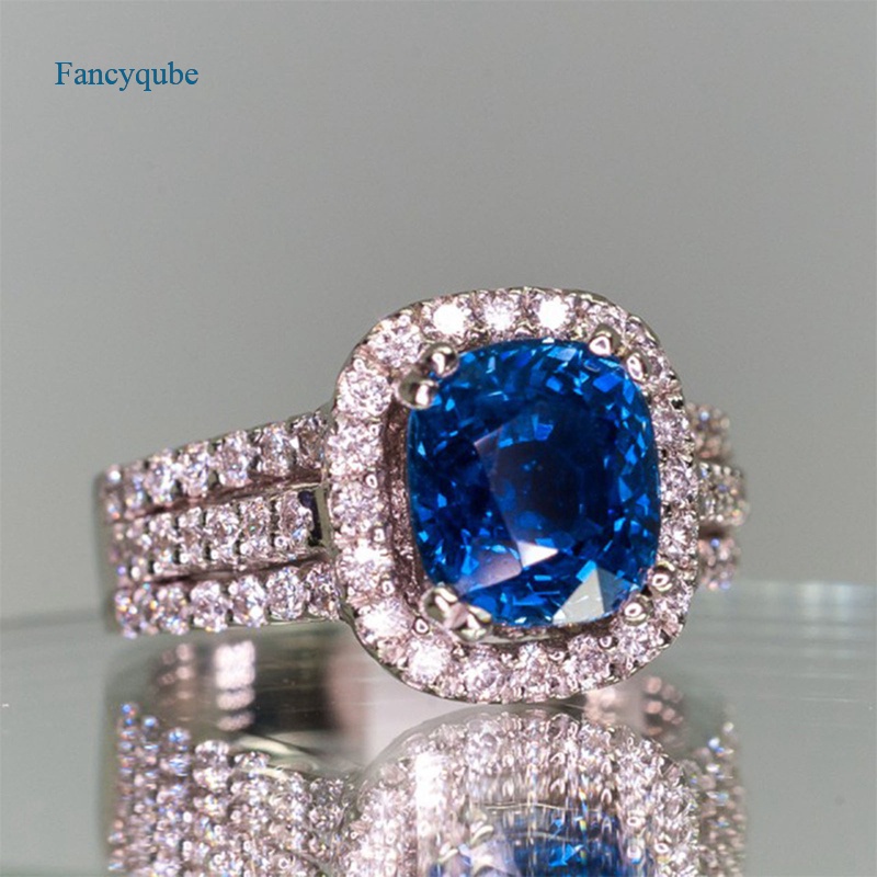 Fancyqube Cincin Pernikahan Warna Silver Biru Gaya Vintage Untuk Wanita