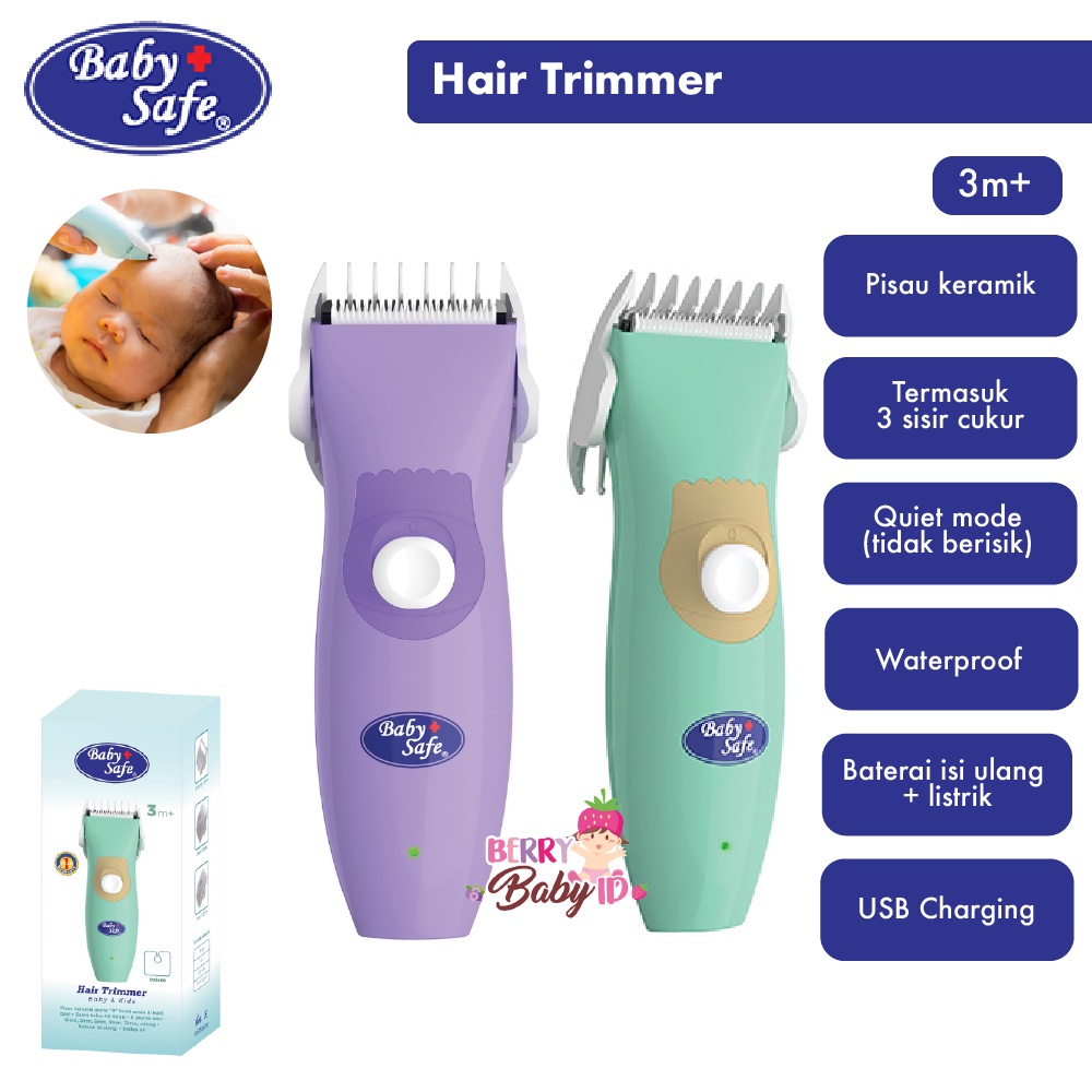 Baby Safe Hair Trimmer Gunting Rambut Alat Cukur Rambut Bayi Anak 3m+ Berry Mart