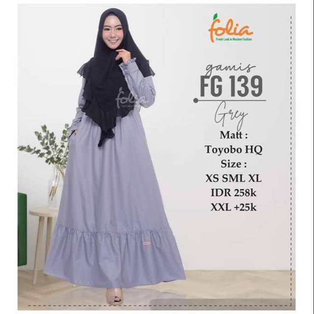 Maxi Dress Gamis Modern Folia Gamis Toyobo Muslim Adem Tebal Grey