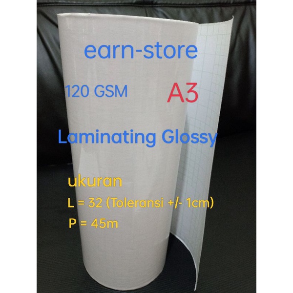 

Plastik Laminasi Dingin Glossy 120gr, A3 = 32cm x 45m, 1 Roll