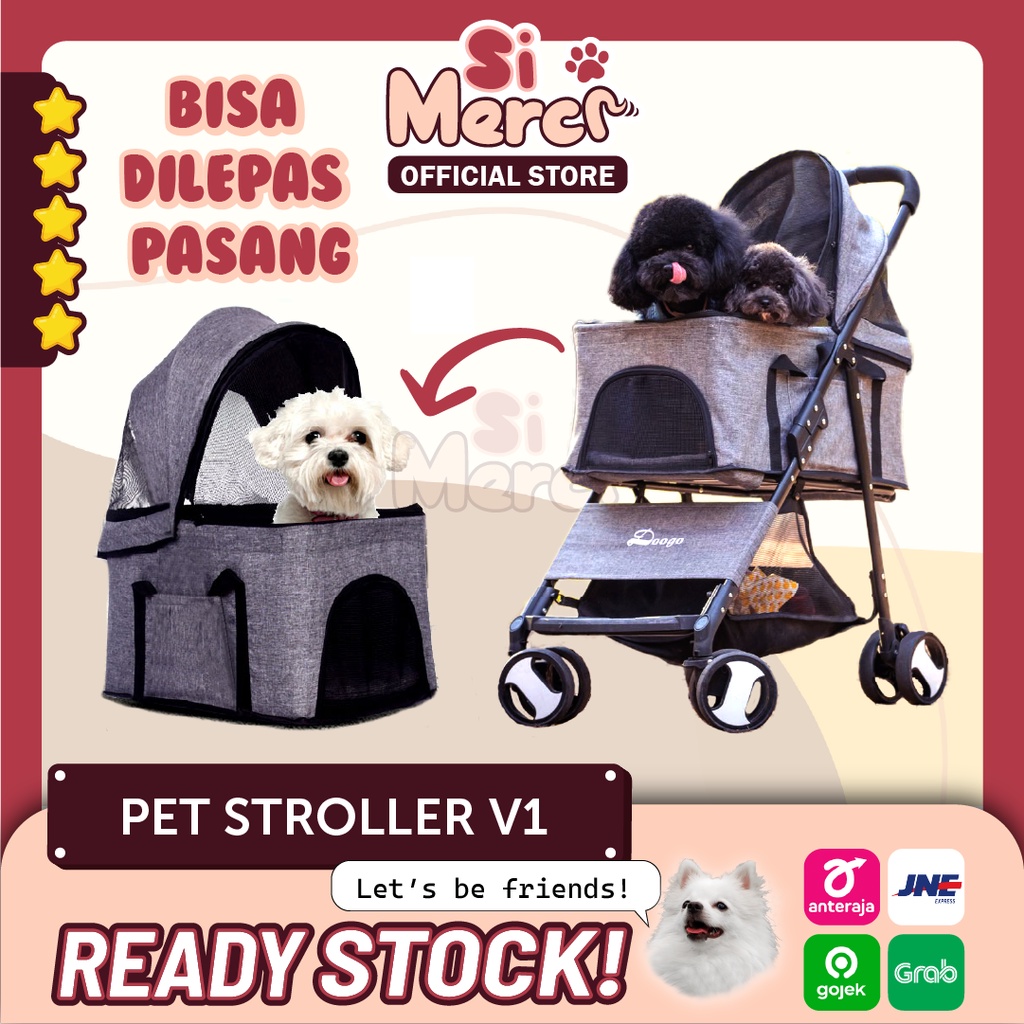 Pet Stroller Anjing Kucing Kereta Dorong PREMIUM | Foldable 4 Roda Dog Stroller Troli Hewan 2 in 1 [SiMerci]