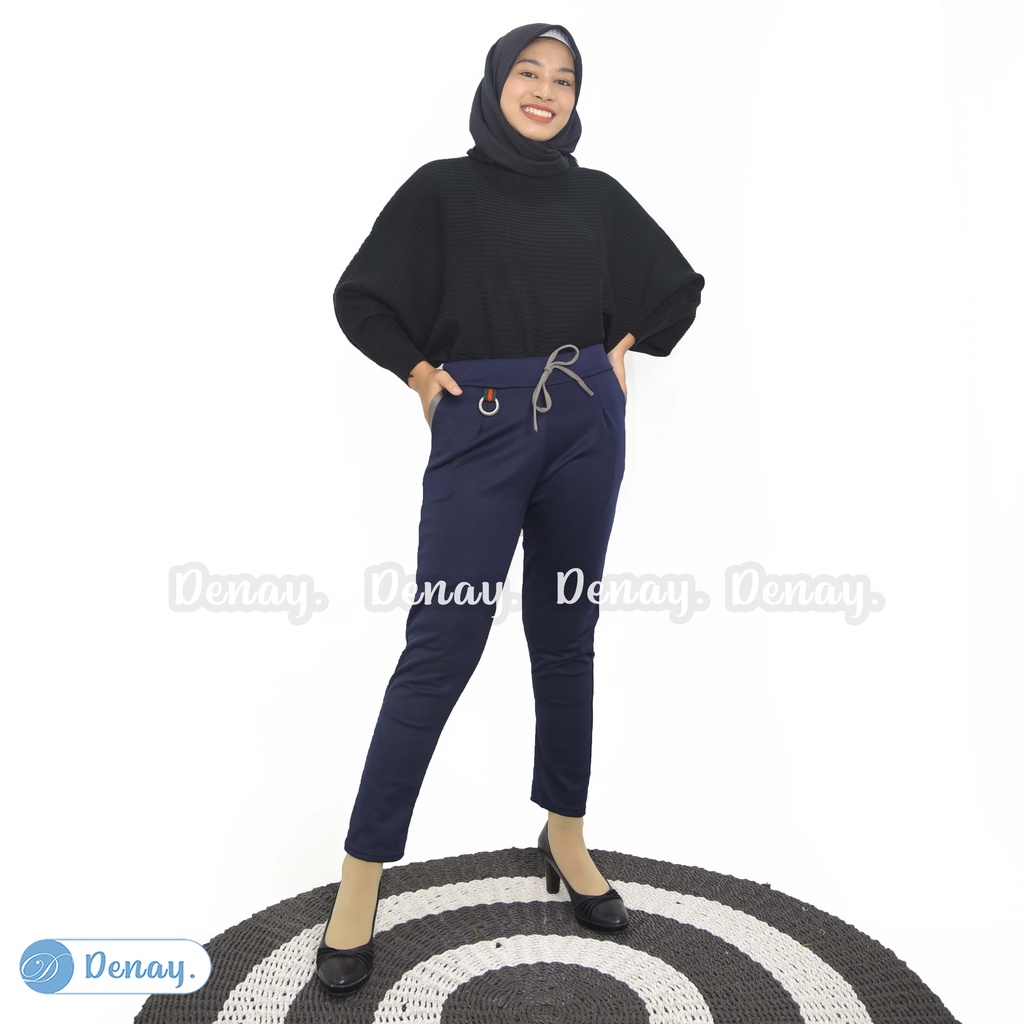 TOKODENAY - Celana Panjang Wanita Basic Scuba Premium Pants Mode Beggy - Yana Ring Standar - Fashion Muslim