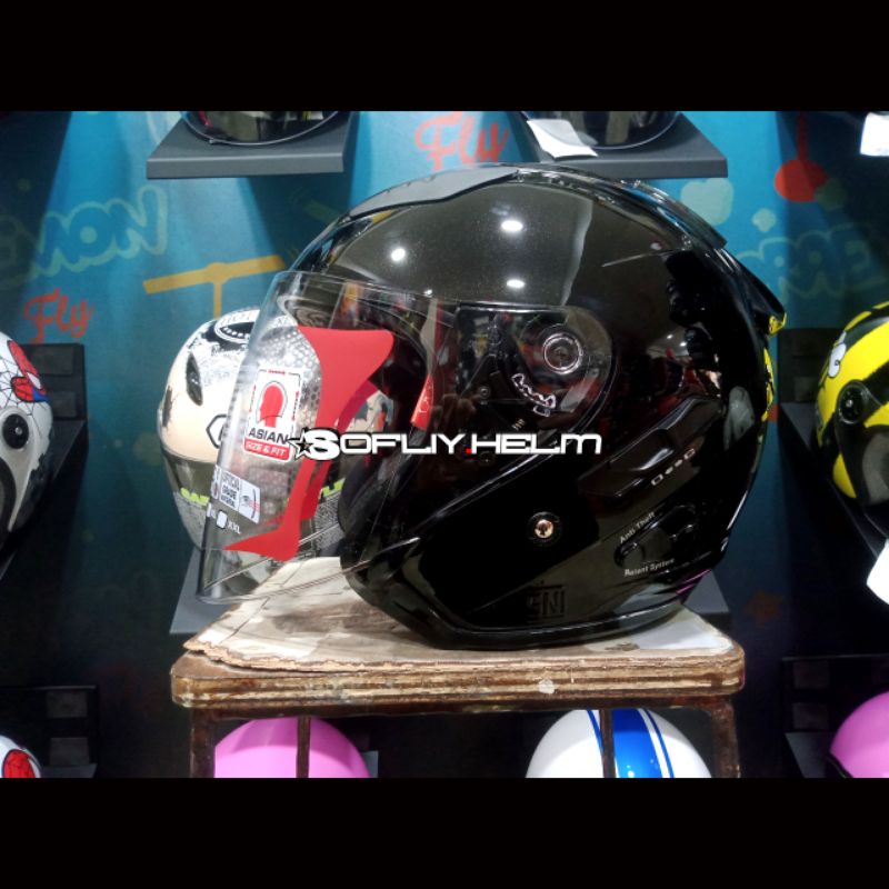 HELM KYT GALAXY FLAT R SOLID GREY MATT DOUBLE VISOR HELM KYT GALAXY FLAT R GREY DOFF HALF FACE-BLACK GLOSSY