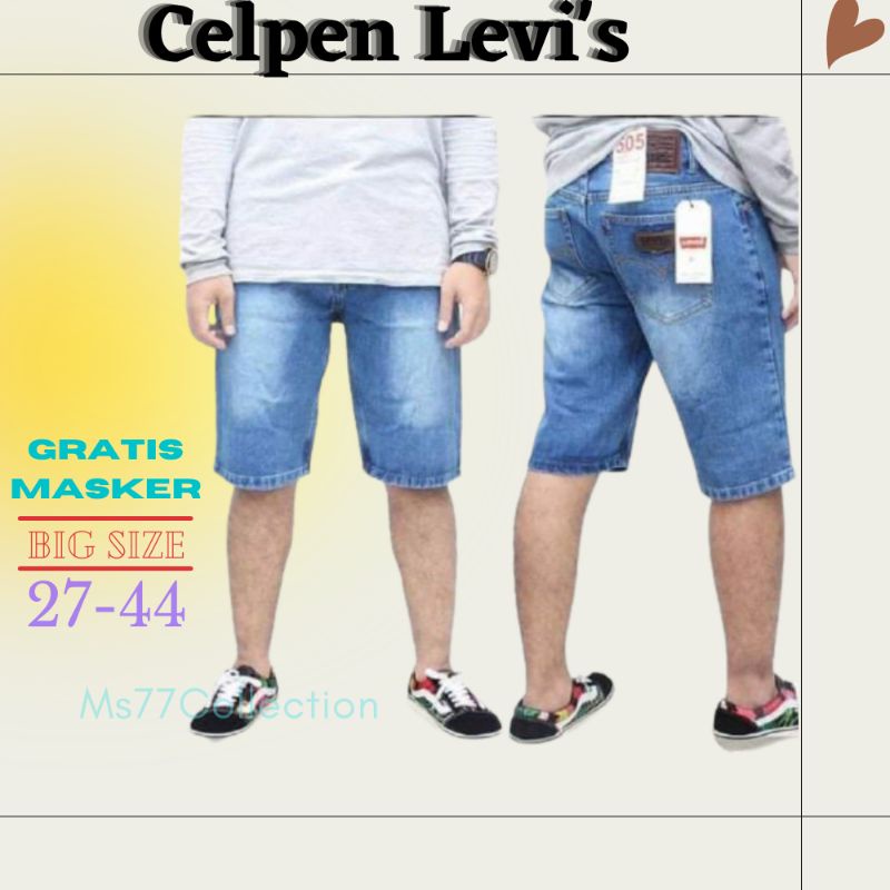 COD√Celana Pendek Levis pria Motif lepis polos hitam distro cowok murah jeans pria sobek robek big s