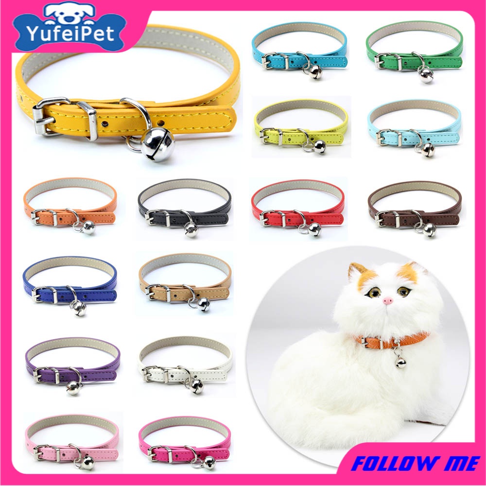 16 Colors Soft PU Leather Cat Collar with Bell Solid Puppy Collars for Small Medium Dog Cat Accessories Chihuahua Pet Products