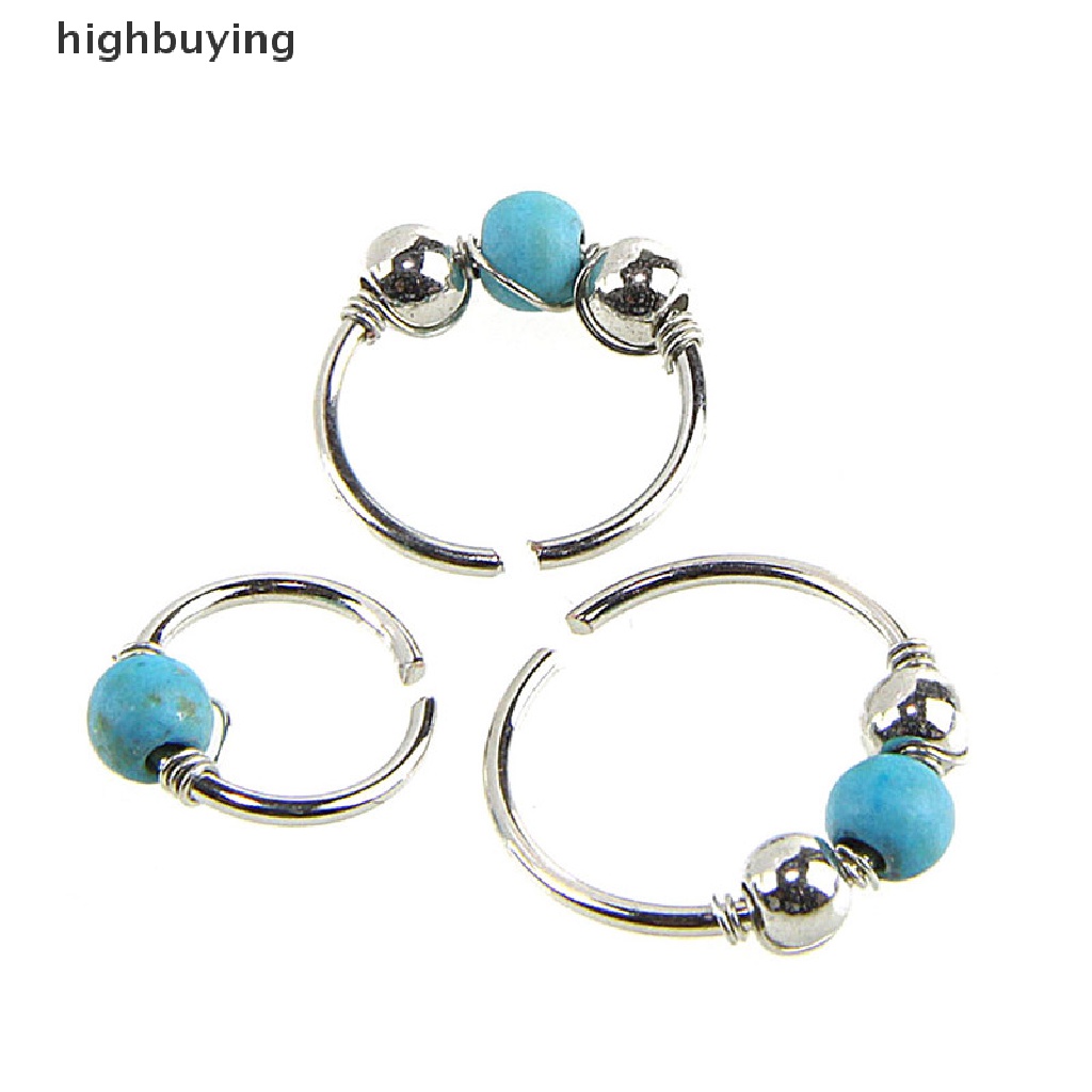 Hbid Anting Hoop Tindik Hidung Bahan Stainless Steel Hias Turquoise Untuk Wanita