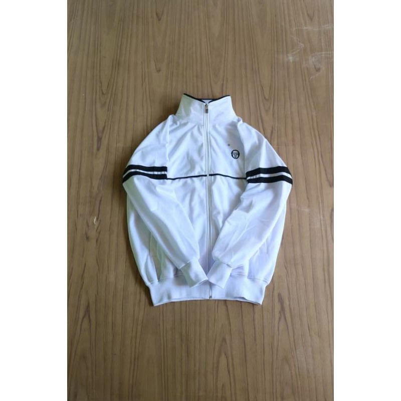jaket tracktop casual pria putih dan hitam
