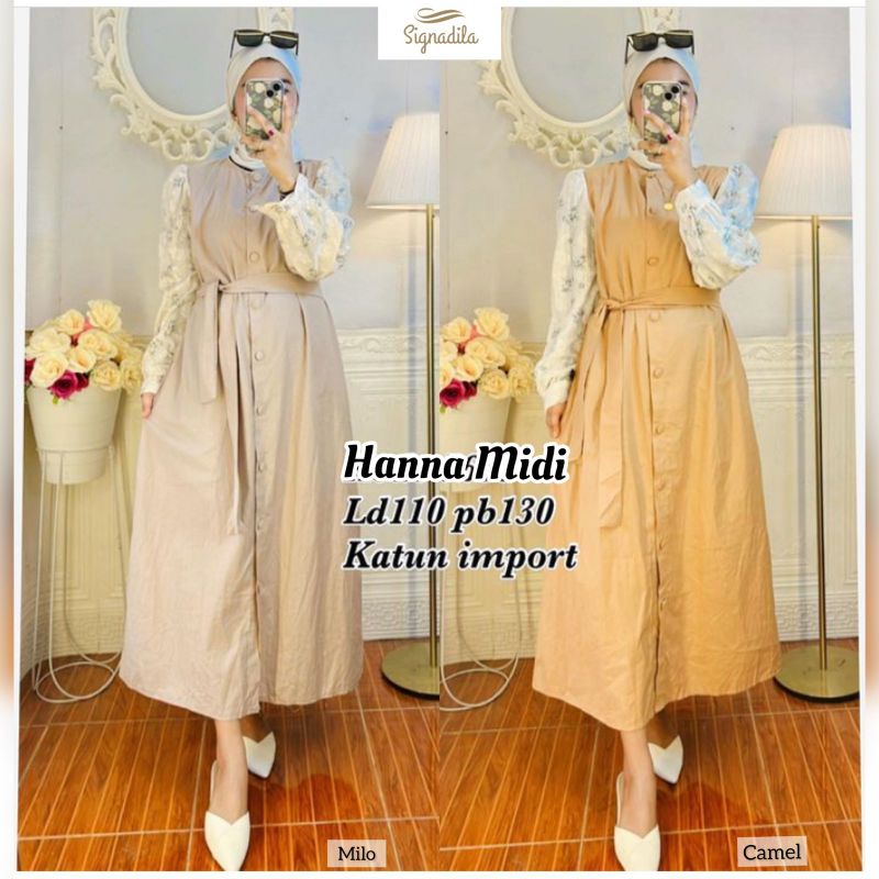 Hanna Midi Dress Muslim Terbaru Korea Style by Signadila Midi Dress Korea Midi Dress Terbaru Kekinia