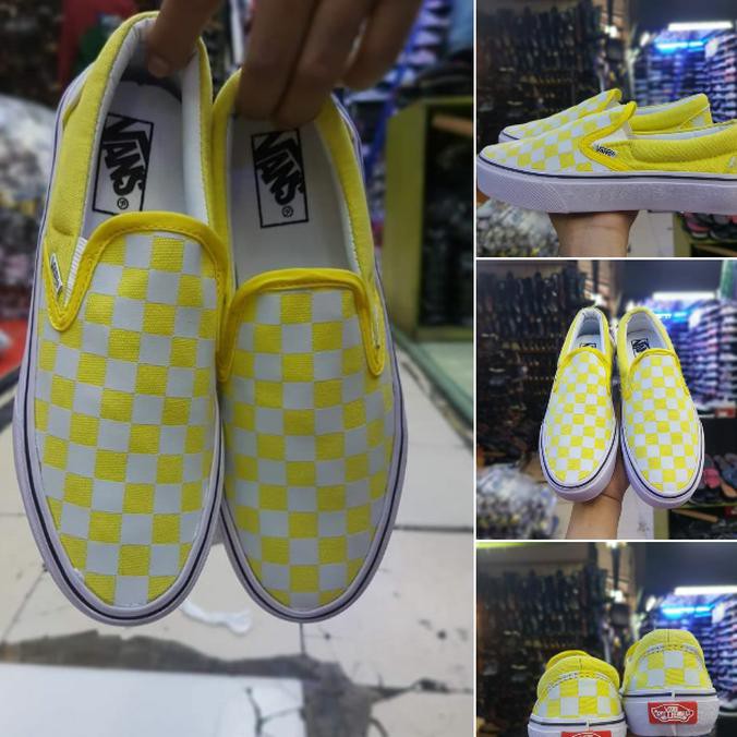 ORIGINAL VANS SLIP ON-SEPATU WANITA-YELLOW-MOTIF CATUR -READY STOCK YA SIS MURAH KEKINIAN
