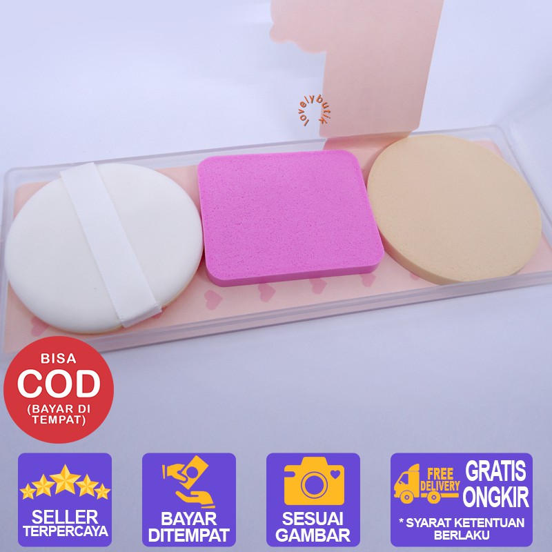 Lovelybutik  Spons Bedak makeup Foundation Lembut Murah / Spon Bedak Padat 3 Pcs