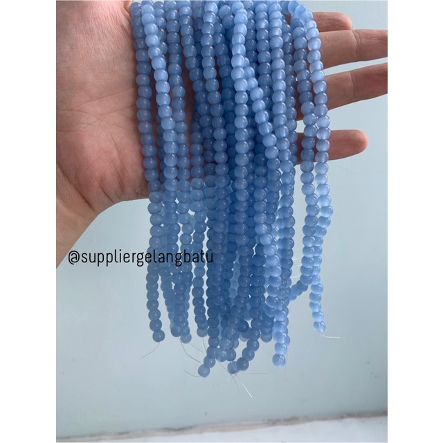 batu renceng kalung Gelang blue cat eye 6mm mata kucing biru bahan