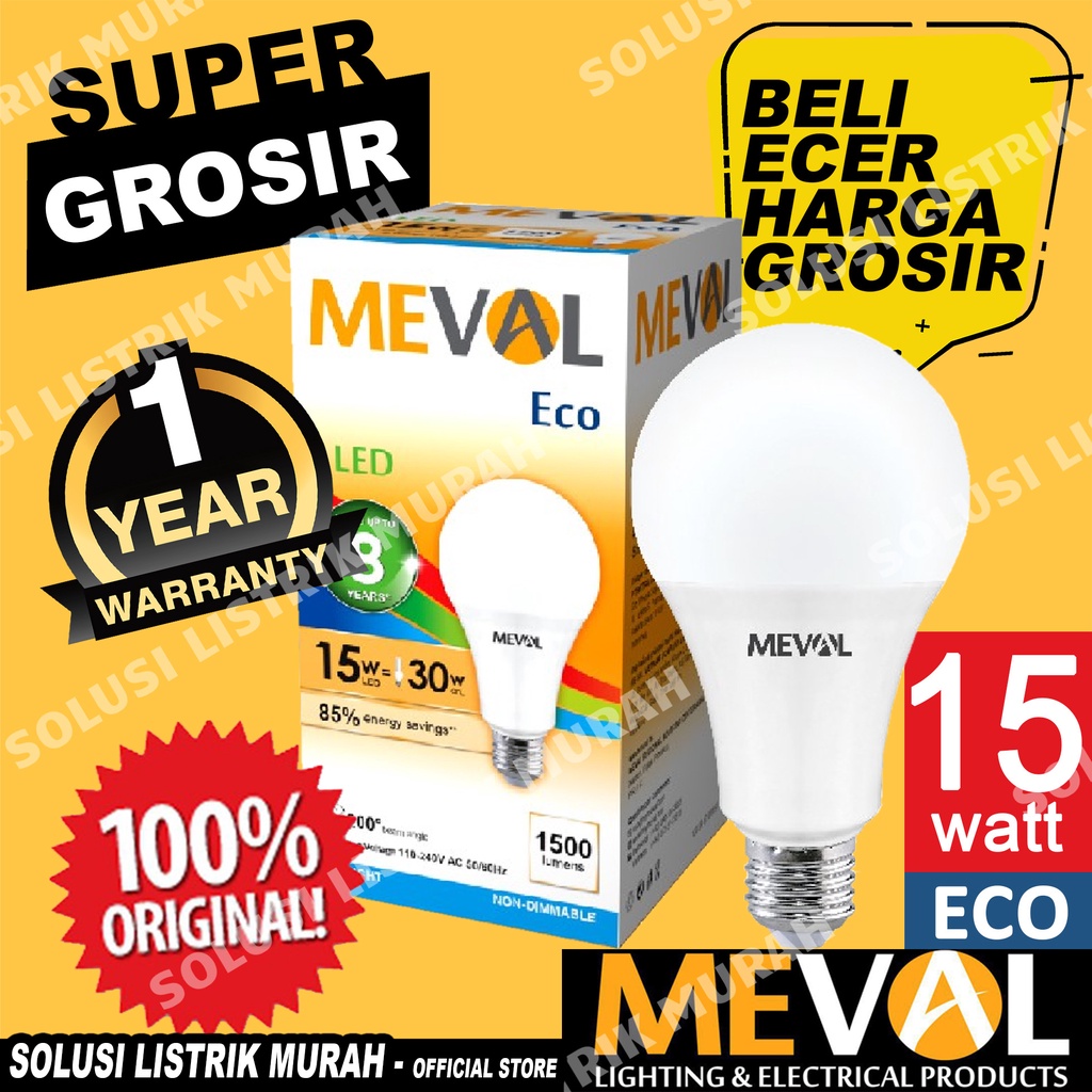 MEVAL Lampu Led Eco 15W Bulb Putih