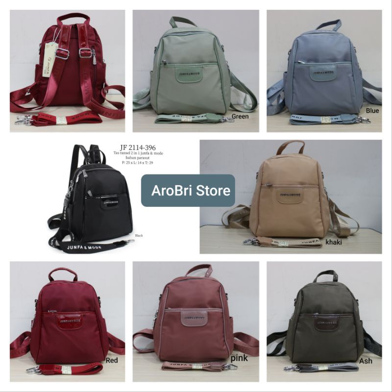 Tas ransel selempang 2in1 merk junfa & mode JF 2114 - 396 bahan parasut list bahan gilap