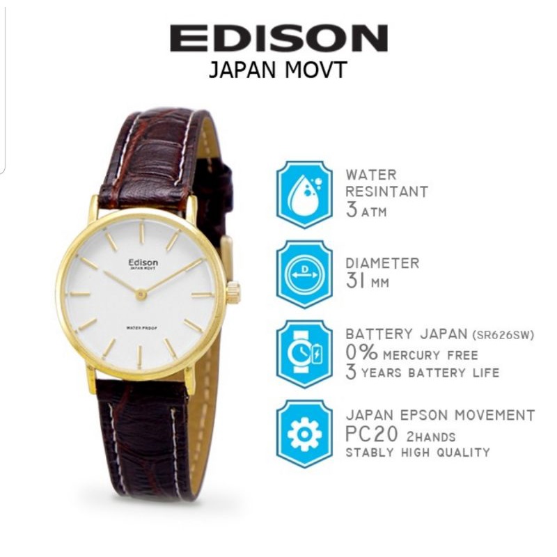 Jam Tangan Edison AR EL 240.1 L H Slim Type Waterproof Japan Movement