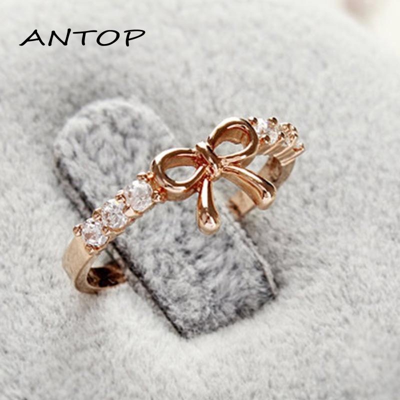 Cincin Korea Emas Cincin titanium Pria Wanita aesthetic keren Desain Pita Aksen Berlian Ring Jewelry ANTOP