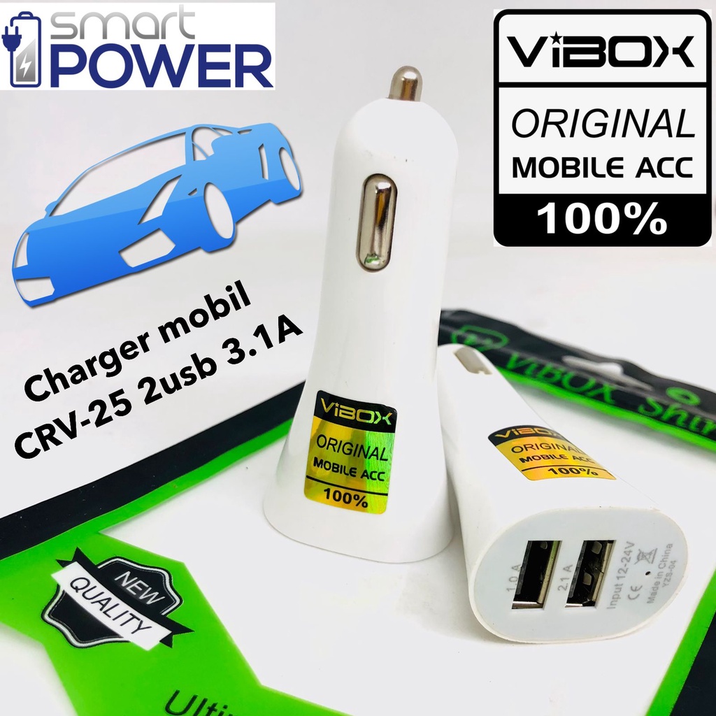 CAR CHARGER SAVER 2IN1 vibox crv25 USB VEHICLE CHARGER 2 PORT USB + PACK