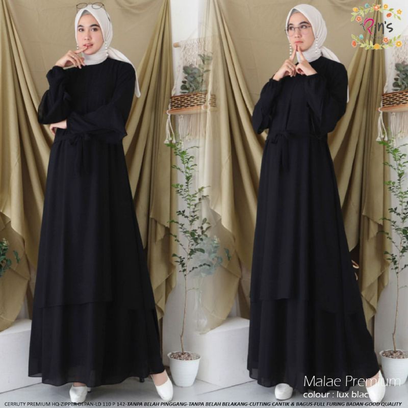 gamis polos ceruty dress hitam putih by rins