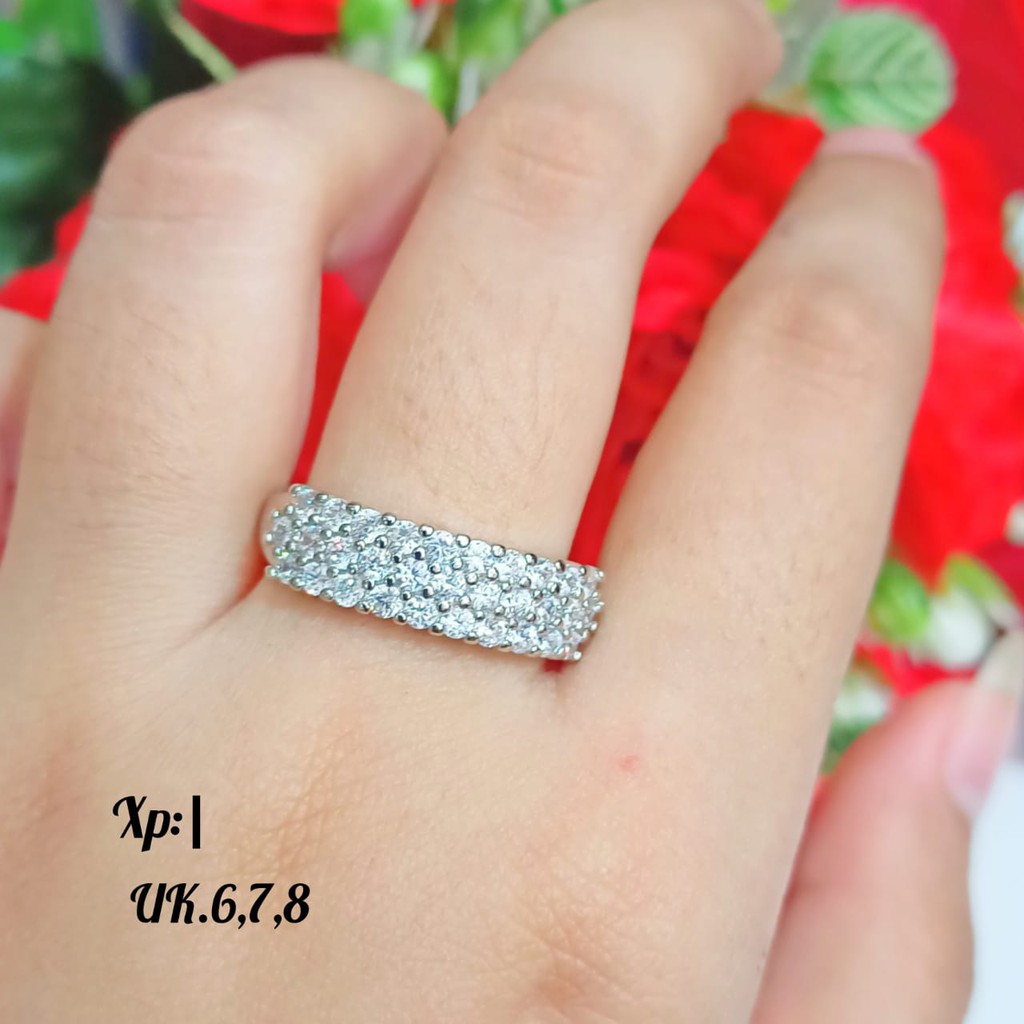 Cincin TITANIUM Dewasa permata zircon motif elegan Gold&amp;Silver,tidak karat COD