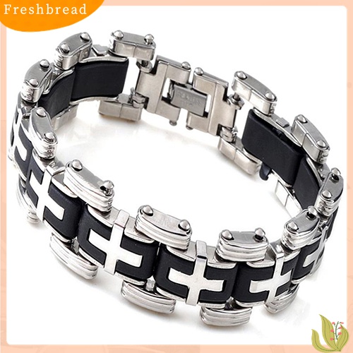 Terlaris Men's Fashion Punk Style Cross Stainles Steel Silicone Bracelet Bangle Wristband