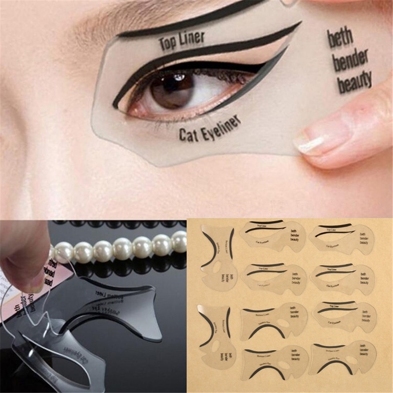 [10Pcs/ Pack Cat-shaped Eyeliner Template Stickers] [Eye shadow Stencils Drawing Card] [Eyebrow Defining Makeup Tools]