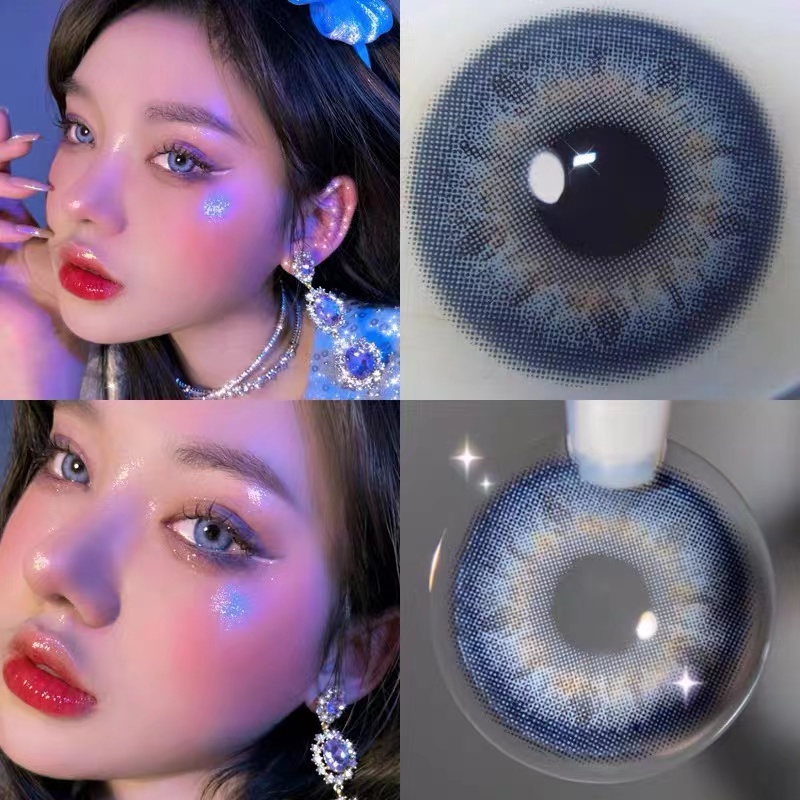 Sepasang Lensa Kontak Berwarna Diameter 14.2MM Softlens Soflen Mata Soflen Soplen Murah Soflen Normal Softlens Hitam