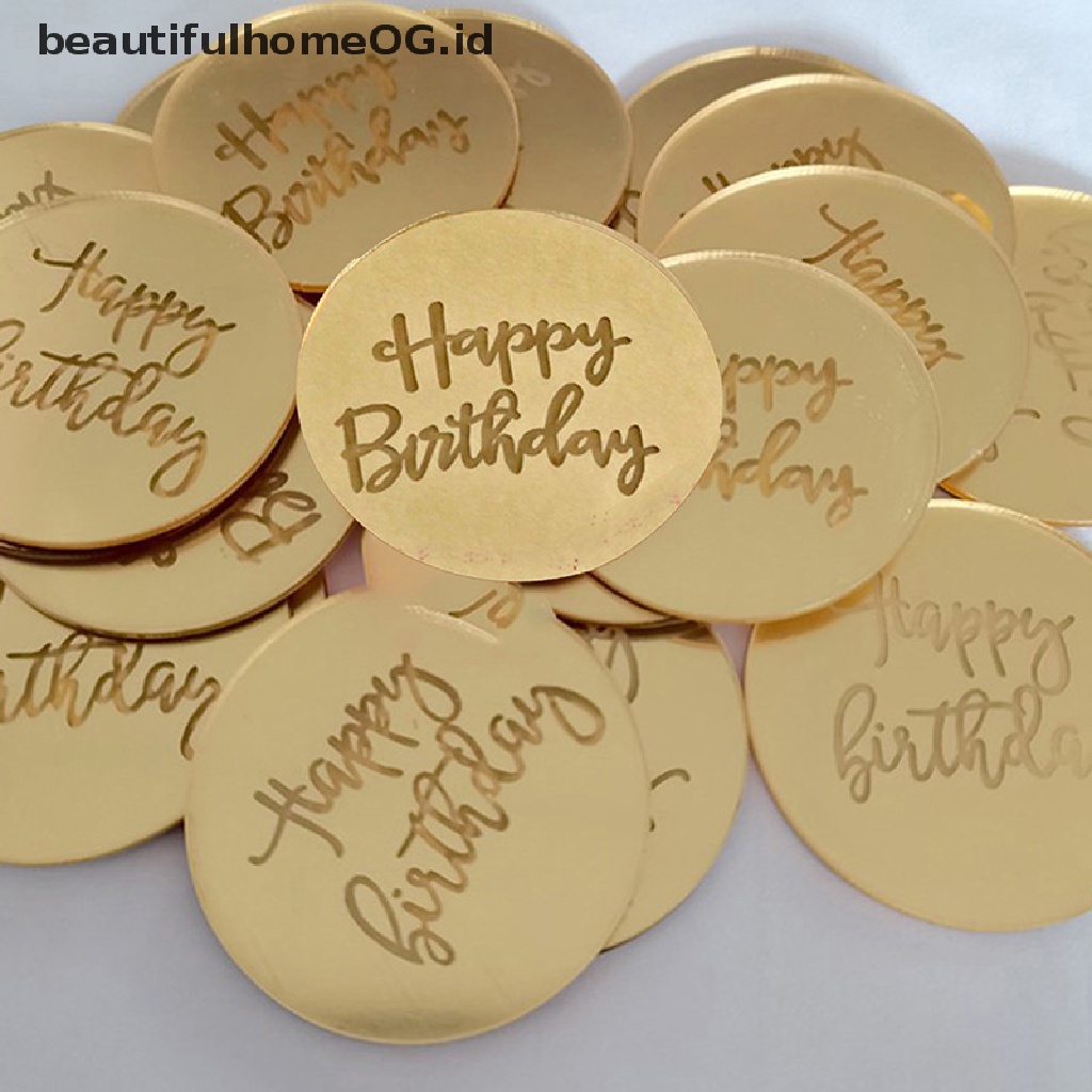 10pcs Topper Kue Bentuk Lingkaran Bahan Akrilik Warna Rose Gold Untuk Ulang Tahun