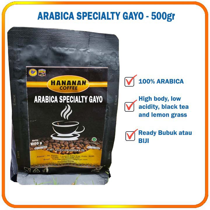 

KOPI ARABICA SPECIALTY GAYO 500gr minuman kopi gayo arabika bubuk instan