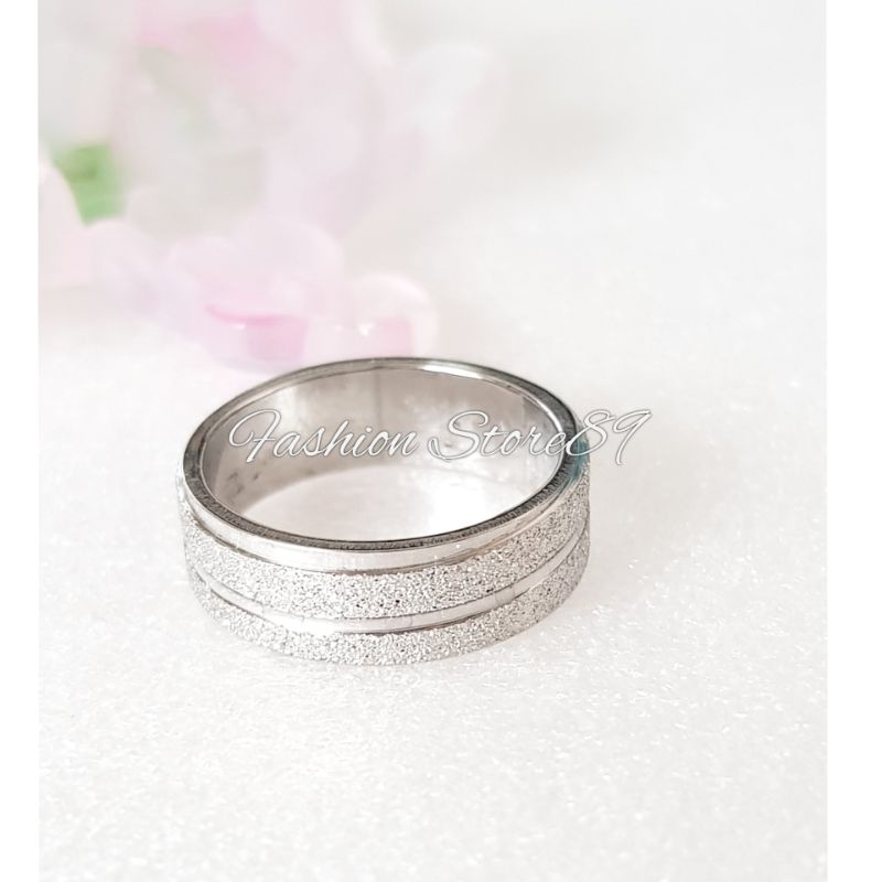 Cincin Fashion Titanium Pasir Garis Titanium Silver cincin single couple pasangan impor Antikarat