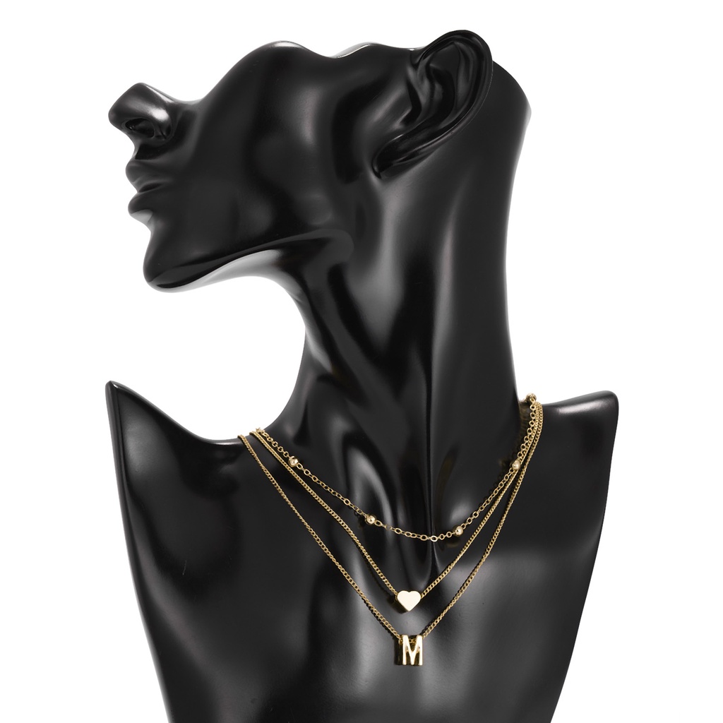 Kalung Liontin Manik-Manik Bulat Hati 26 Huruf 3 Lapis Emas Untuk Aksesoris Perhiasan