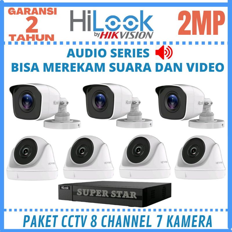 PAKET CCTV HILOOK 2MP 8 CHANNEL 7 KAMERA AUDIO SERIES