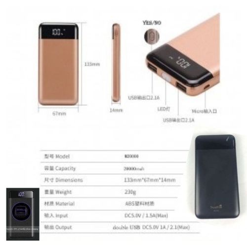 Smart Power Bank Quick Charge 2 Port 20000mAh Senter LED M200 Hitam 111159