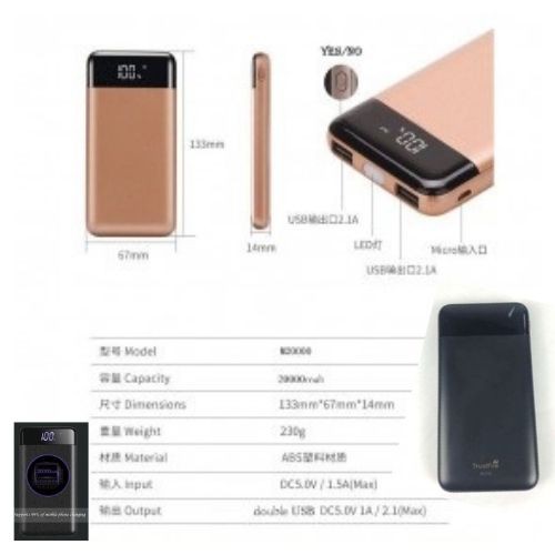 Smart Power Bank Quick Charge 2 Port 20000mAh Senter LED M200 Hitam 111159