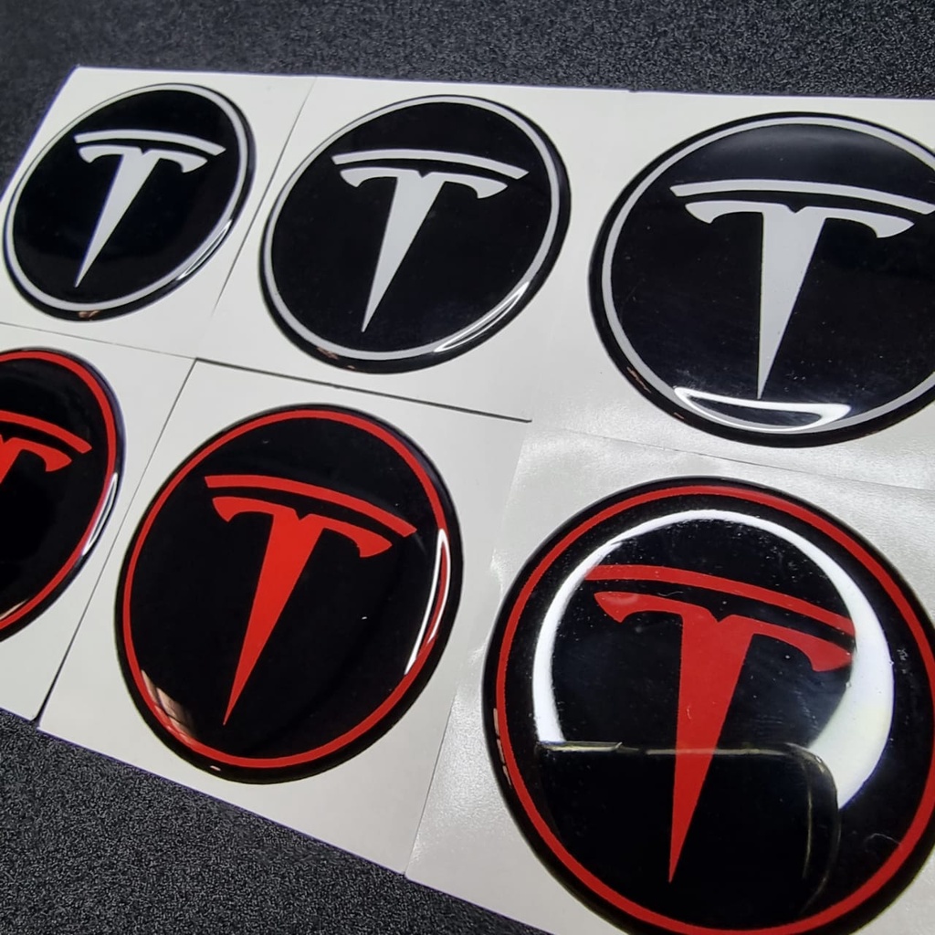 STIKER EMBLEM VELG MOBIL TESLA DIAMETER 65MM LENTUR