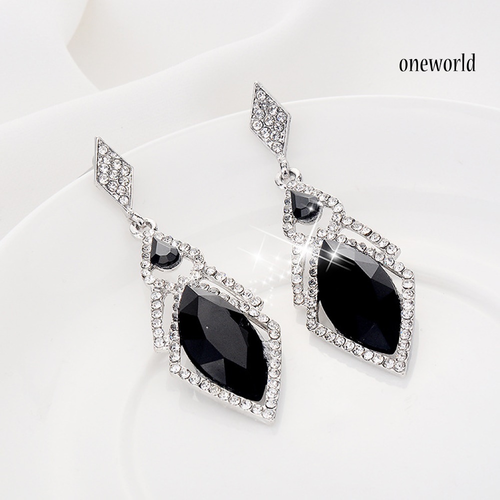 OW# Women Full Rhinestone Faux Crystal Rhombus Dangle Stud Earrings Party Jewelry