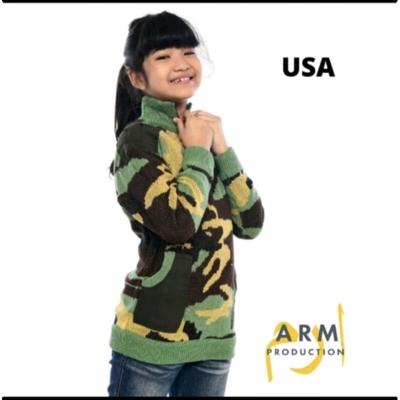 switer rajut anak loreng army