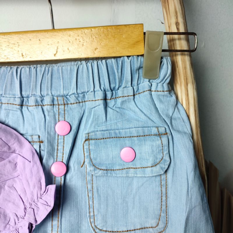 Setelan Rok Anak Perempuan Import Premium Two Renda Bars Denim 2-6 Tahun