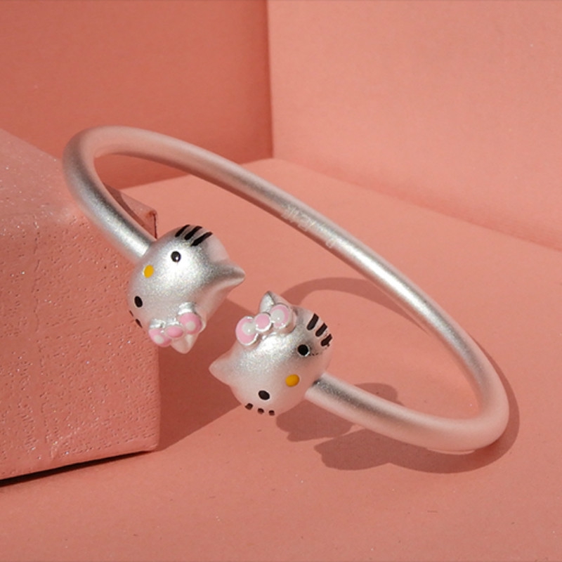 Hello Kitty 925 Silver Bangle Bracelet Child Hand Jewellery