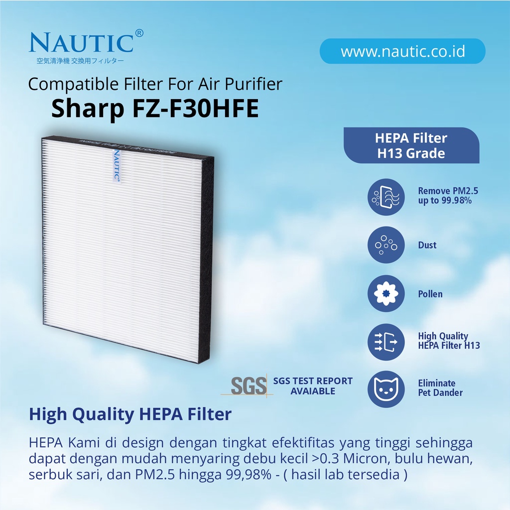 NAUTIC - Hepa filter sharp FZ-F30HFE buat FP-J30TA / FZ-Y28FE / FP-F30L-H / FP-F30TA / FPJ30LA / FPJ30LB / FU-A28E-W / FP-F30Y / FP-F30 / FP-GM30 / KC-F30 / FP-J30 / FP-JM30Y