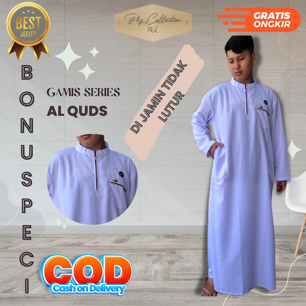 Gamis Jubah pria Laki Laki Dewasa Dan Remaja Lengan Panjang Oblong Model Haromain Al haramain Ukuran S M L XL XXL XXXL [AL-QUDS]