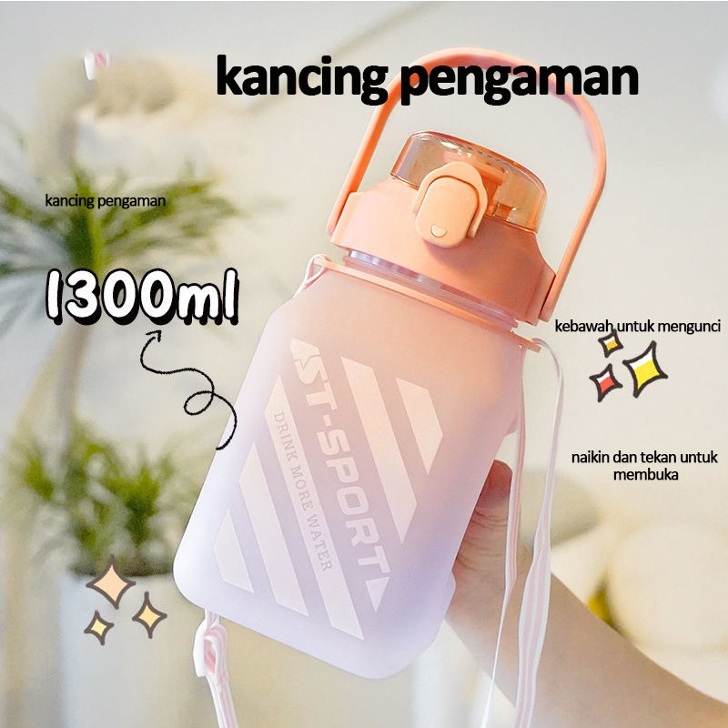 Botol Minum Viral Gemoy Kotak 1300mL 1.3L Dengan Sedotan Free Stiker