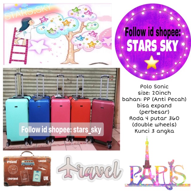 Koper Polo Sonic 20inch cabin size kabin koper pp fiber anti pecah koper expand roda putar