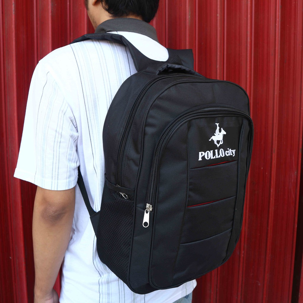 Tas Ransel Polo City Hitam Elegan Backpack Sekolah Kuliah Seminar Awet