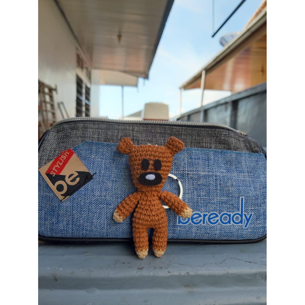 Boneka Rajut Mr Bean's Teddy Bear Beruang Mister Bean Coklat Amigurumi Keychain Gantungan Kunci Tas