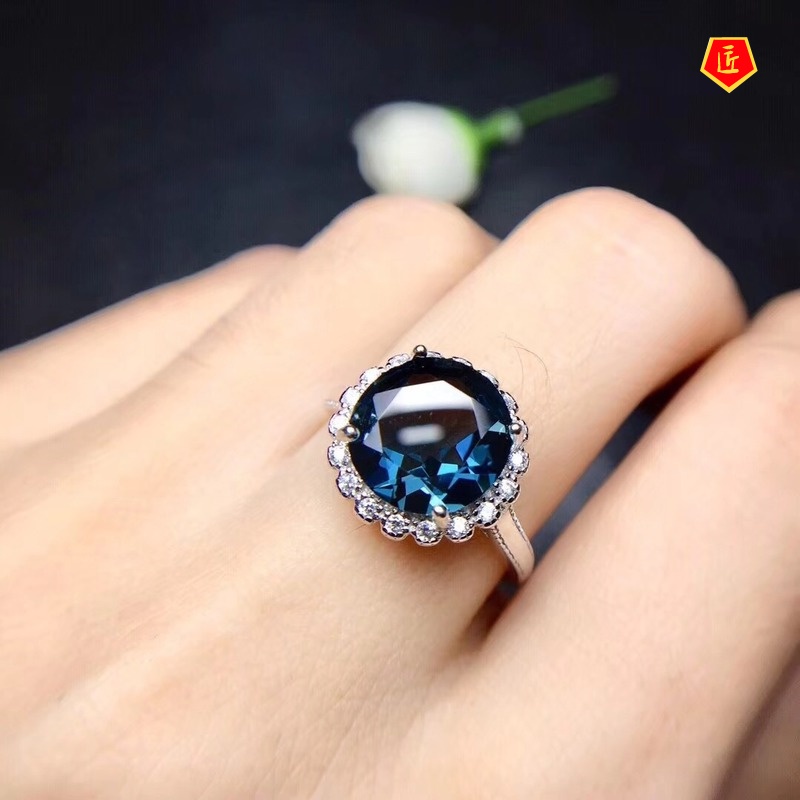 [Ready Stock]4 Karat New Sapphire Necklace Set Rings Stud Earrings