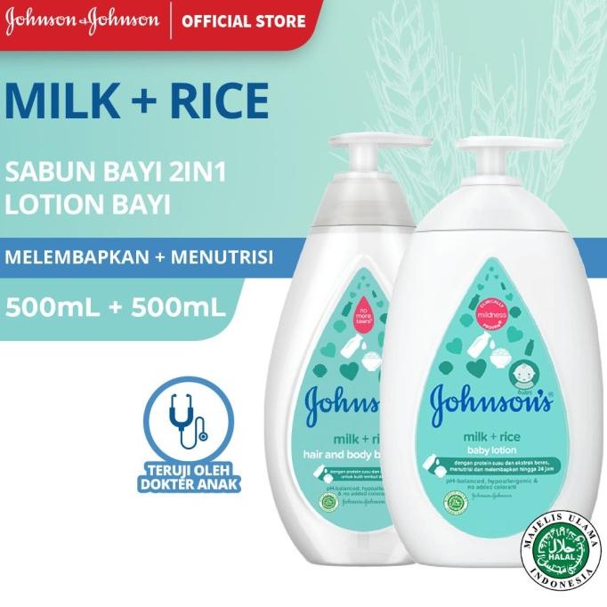 JOHNSON'S Milk+Rice Bundle Hair & Body Baby Bath + Baby Lotion 500ml