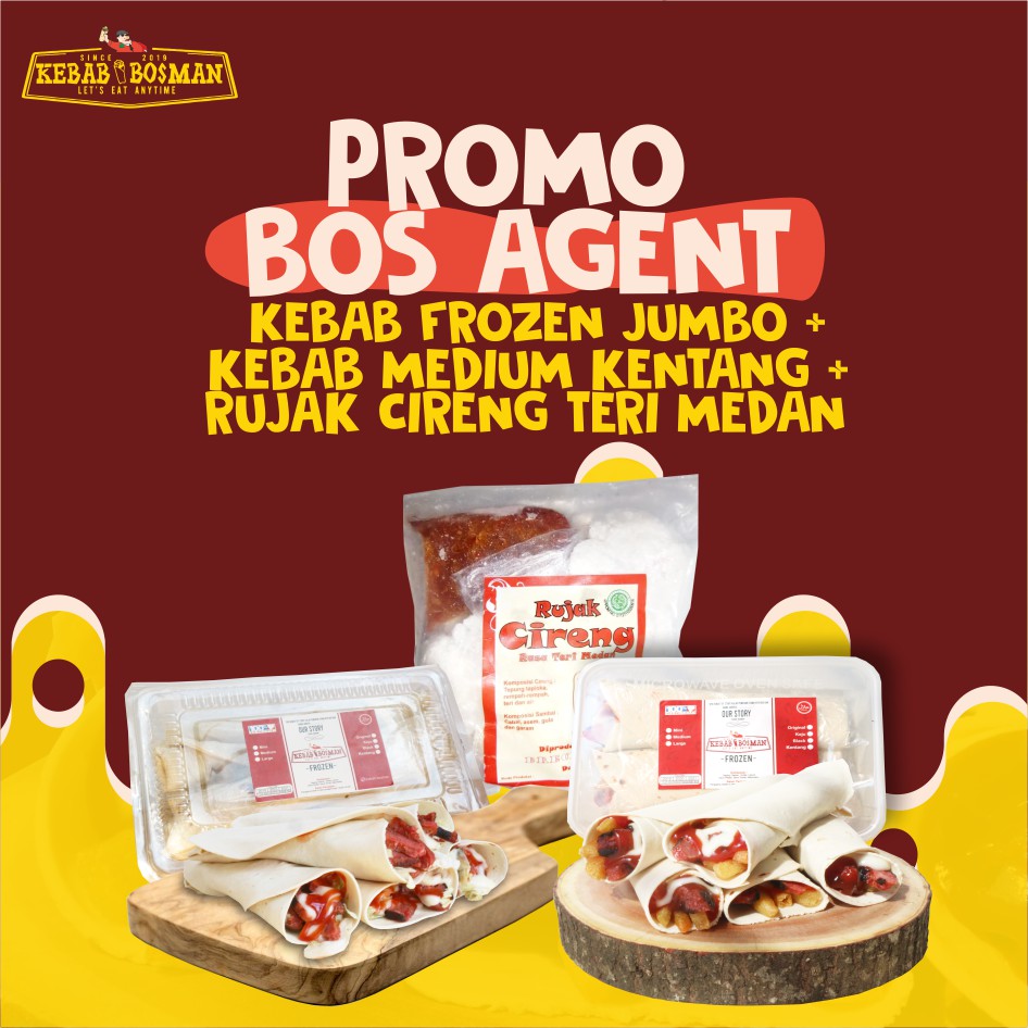 

PAKET KEBAB FROZEN JUMBO, KEBAB MEDIUM KENTANG DAN RUJAK CIRENG TERI MEDAN