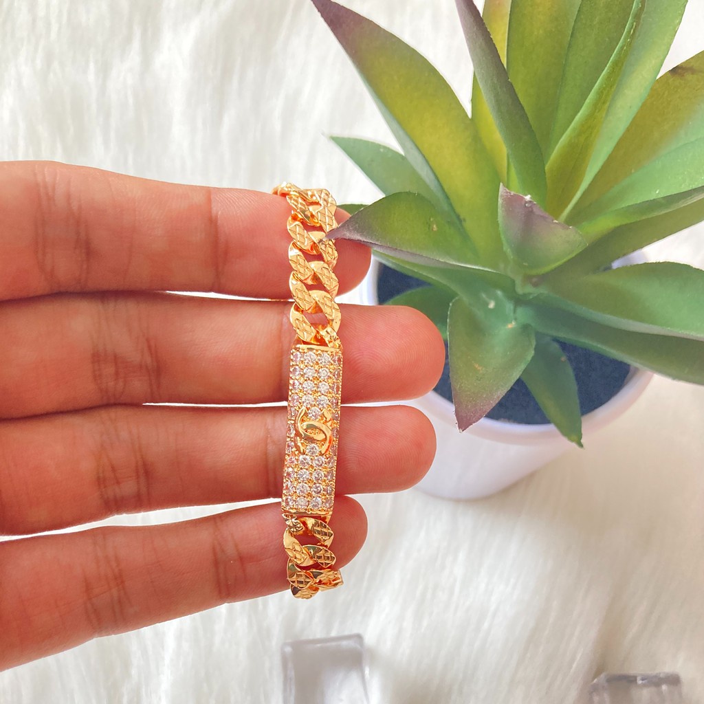 Gelang Rantai Titanium Wanita Anti Karat Xuping Lapis Emas Perhiasan Fashion Wanita Berlapis Emas KTA22-PERMATA CHANEL