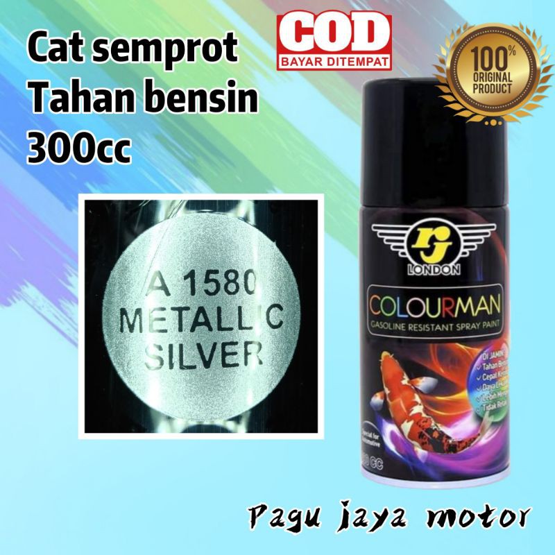 pilox pilok 300cc metallic metalik silver colourman tahan bensin cat semprot spray produk rj london anti retak cepat kering