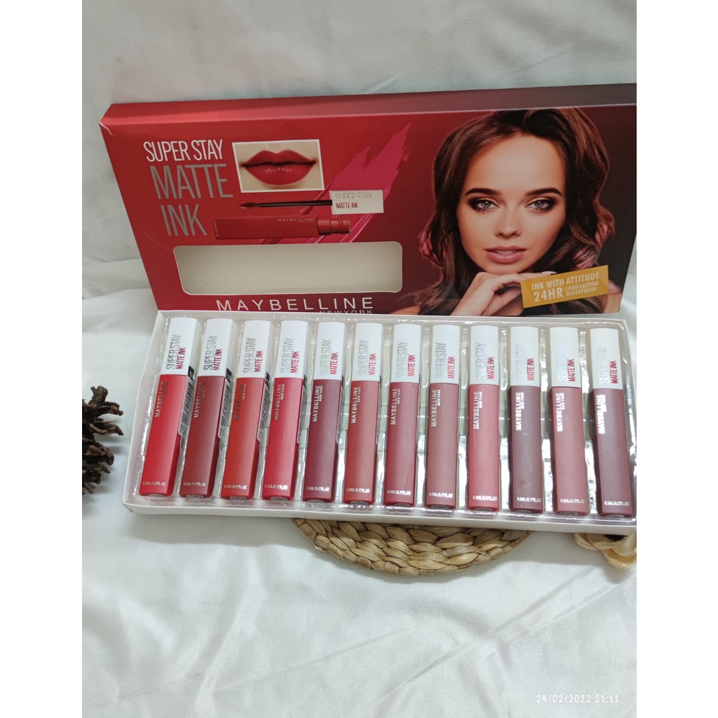 1 BOX/ PAPAN ISI 12/Maybelline New Lipcream Matte Lipgloss Barcode POLOS/MOTIF